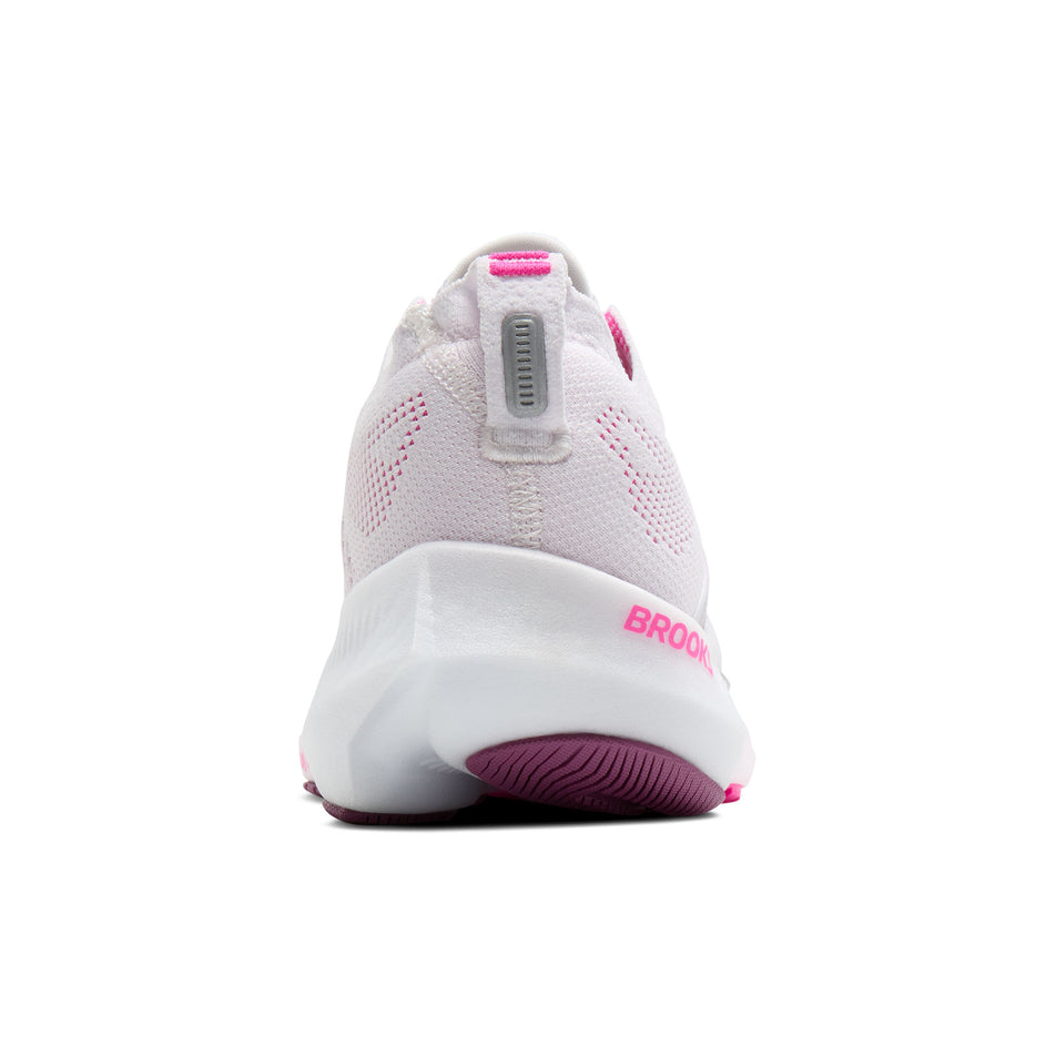The back of the right shoe from a pair of Brooks Women's Glycerin Flex Running Shoes in the White/Cyber Pink/Argyle colourway.