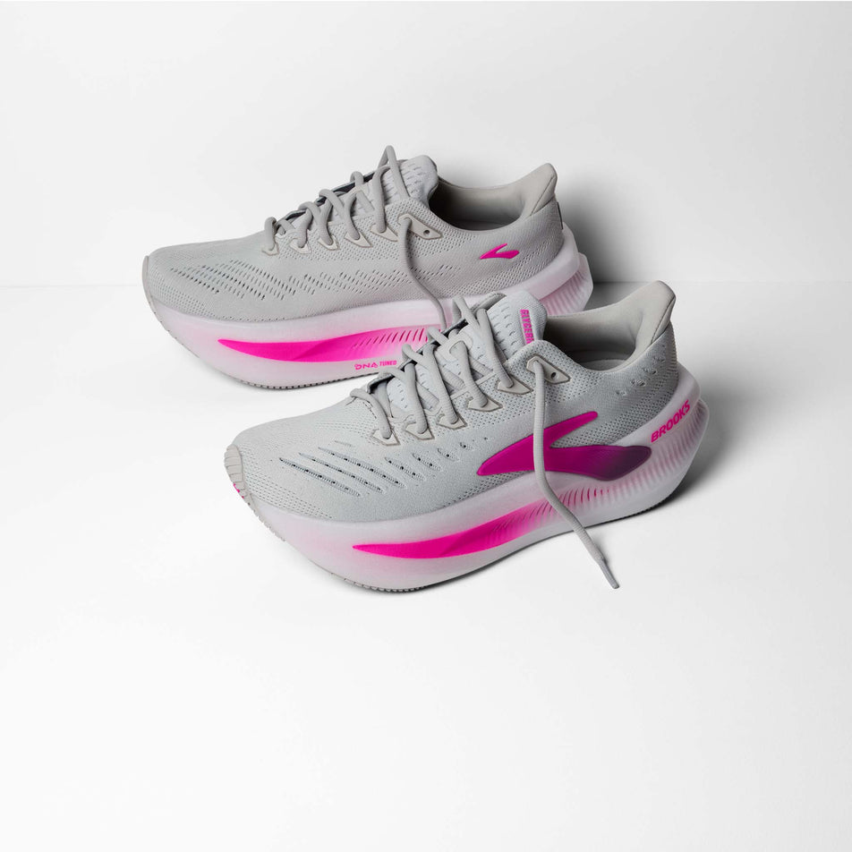A pair of Brooks Women's Glycerin Max 2 Running Shoes in the Oyster/Argyle/Cyber Pink colourway.
