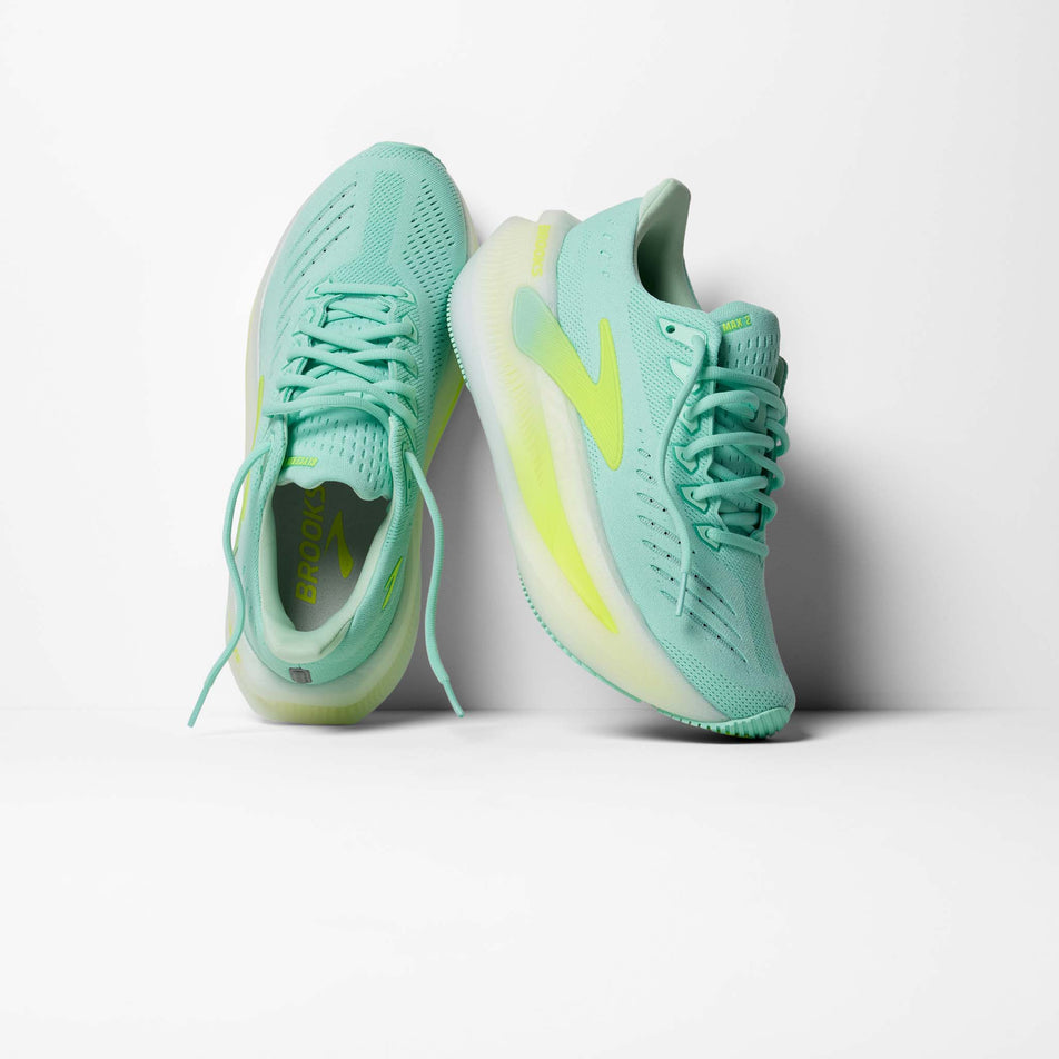 A pair of Brooks Women's Glycerin Max 2 Running Shoes in the Yucca/Nightlife/White colourway.