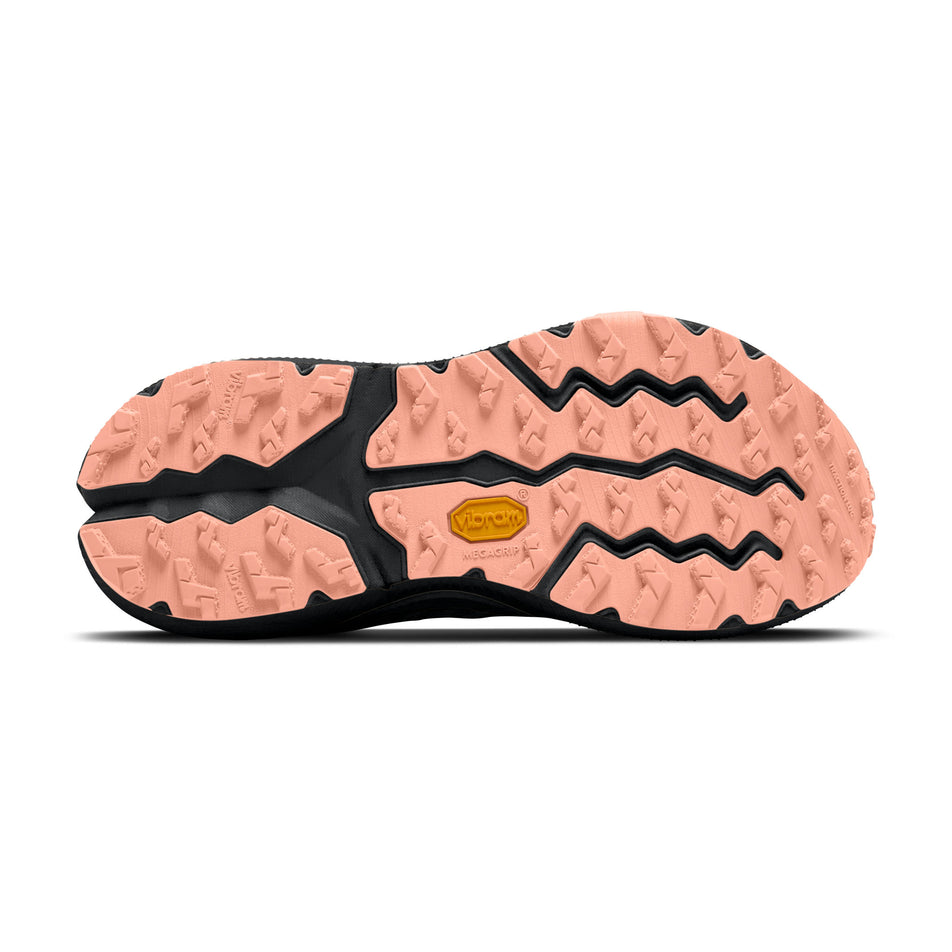 The outsole of the right shoe from a pair of Brooks Women's Cascadia 20 Running Shoes in the Grey/Grey/Peach colourway.