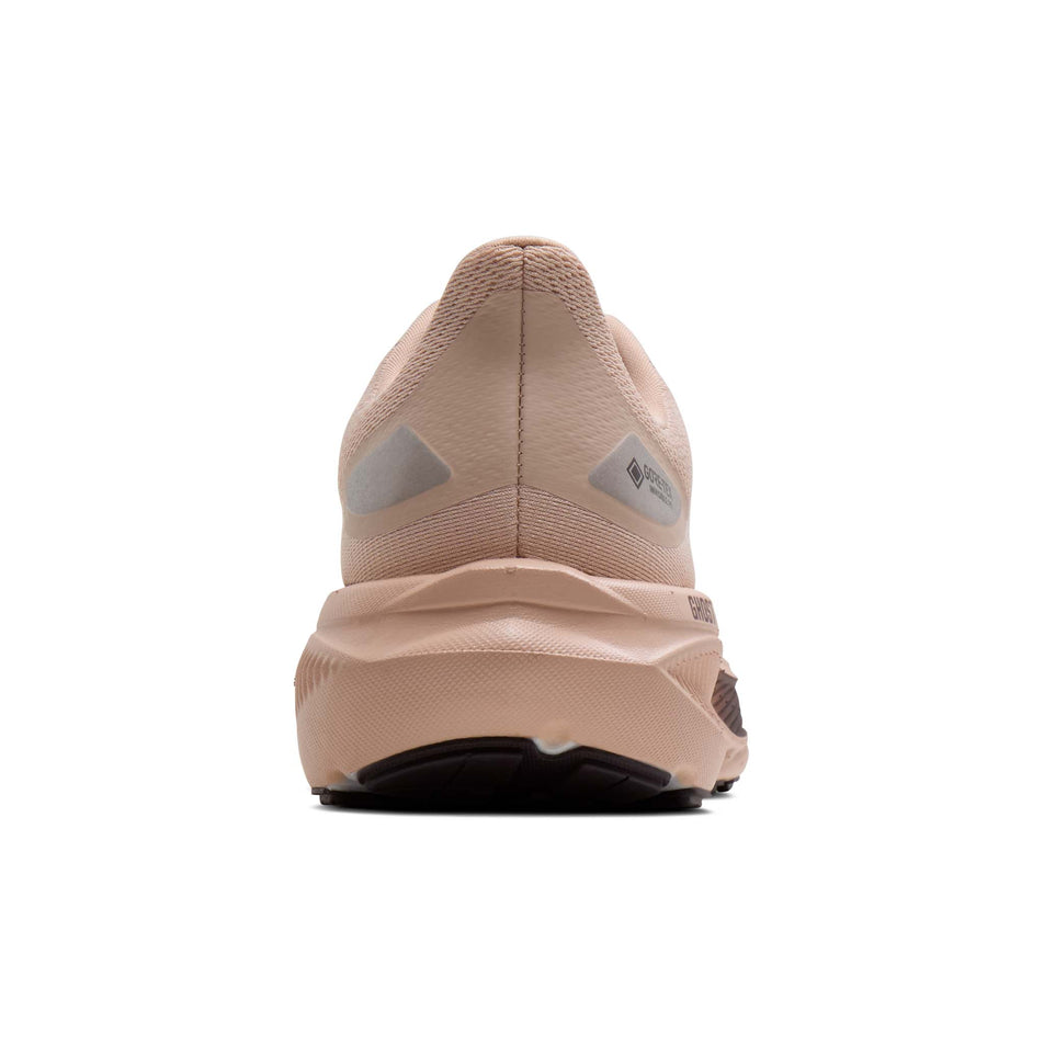 The back of the right shoe from a pair of Brooks Women's Ghost 18 GTX Running Shoes in the Rose Dust/Raisin colourway.