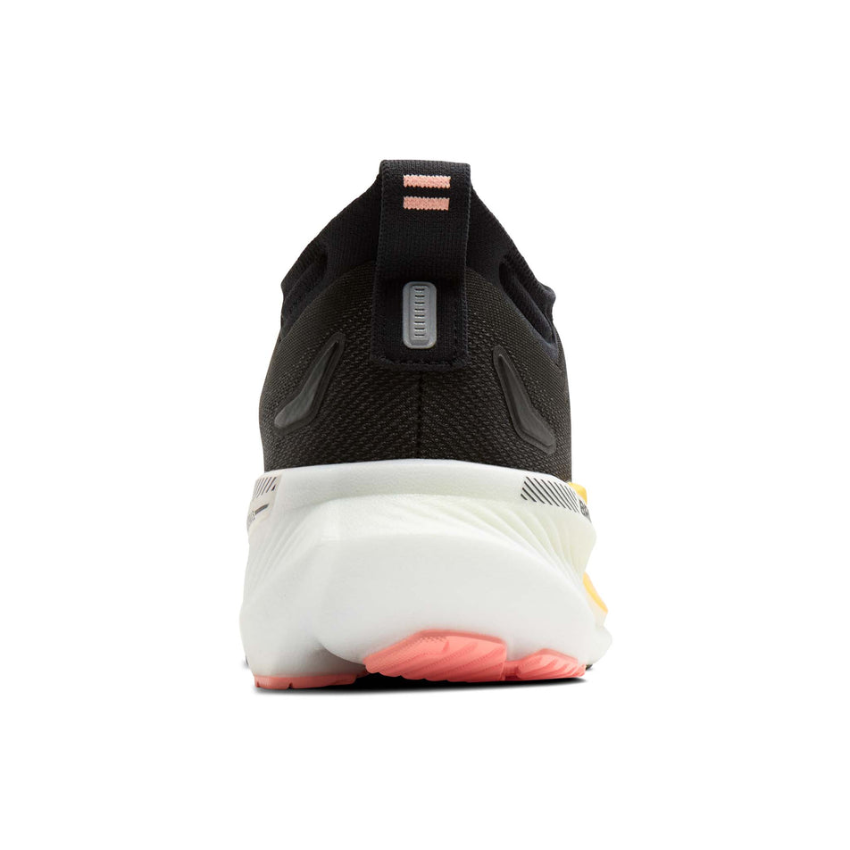 The back of the right shoe from a pair of Brooks Women's Glycerin GTS 23 Running Shoes in the Black/Peach/Nightlife colourway.
