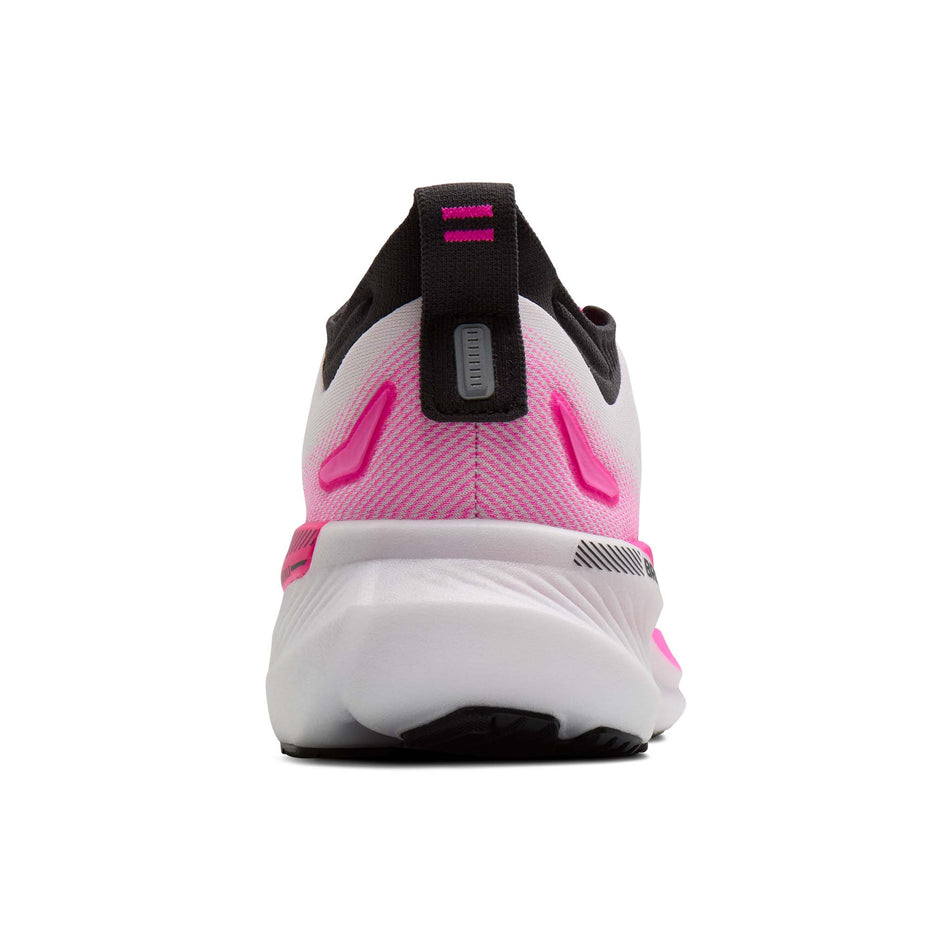 The back of the right shoe from a pair of Brooks Women's Glycerin GTS 23 Running Shoes in the White/Phantom/Cyber Pink colourway.