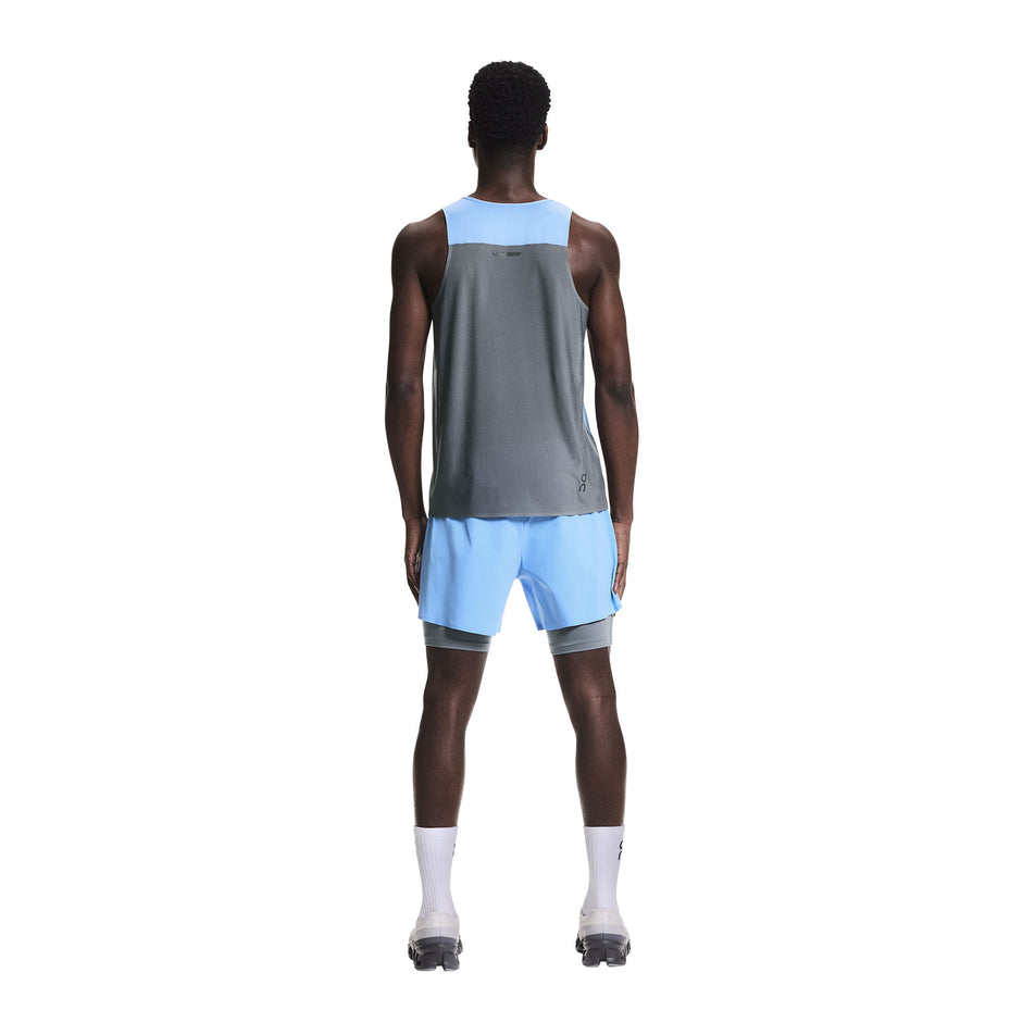 Back view of a model wearing the On Men's Performance Tank in the Gourami/Rock colourway.