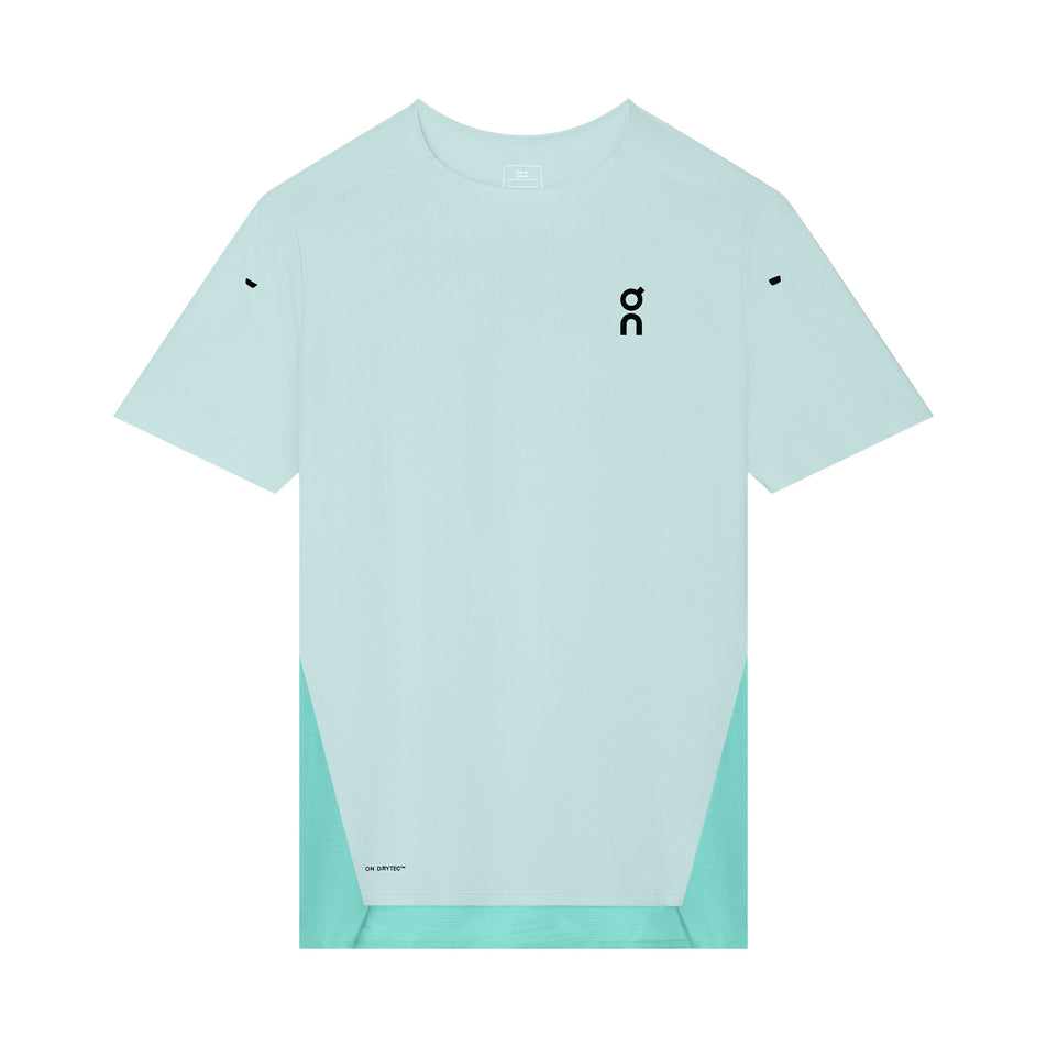 Front view of the On Men's Performance-T in the Flurry/Aquamarine colourway.
