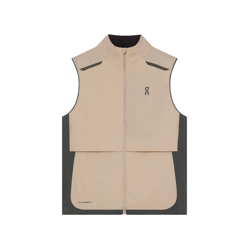 Front view of the On Women's Weather Vest in the Desert/Eclipse colourway. (8790011412642)