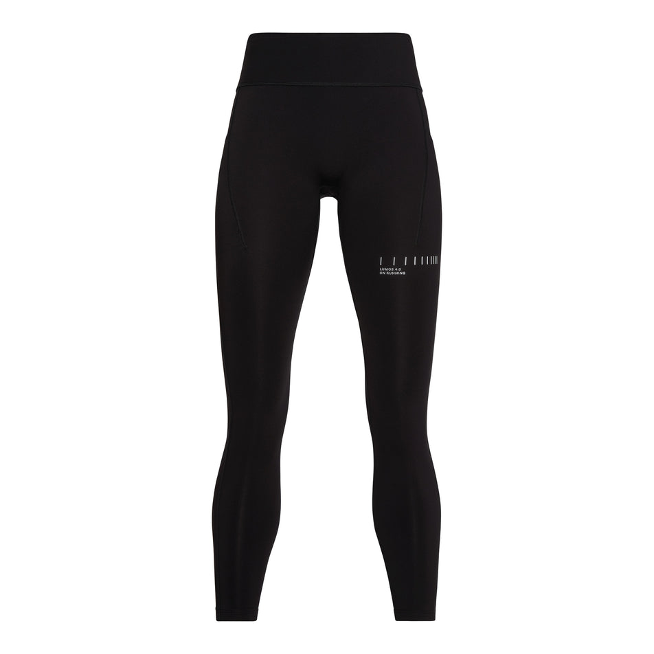Front view of the On Women's Performance Tights Lumos in the Black colourway. (8790043394210)