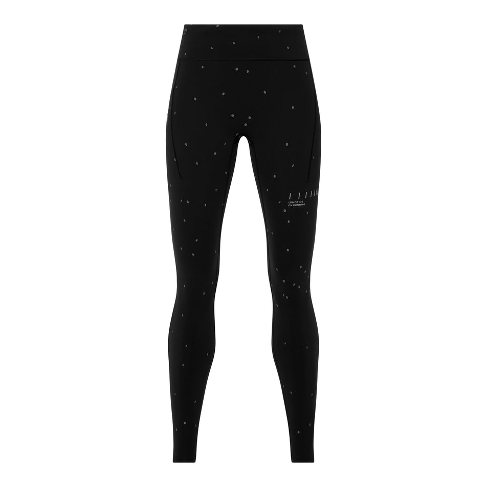 Front view of the On Women's Performance Tights Lumos 2.0 in the Black/Eclipse colourway.