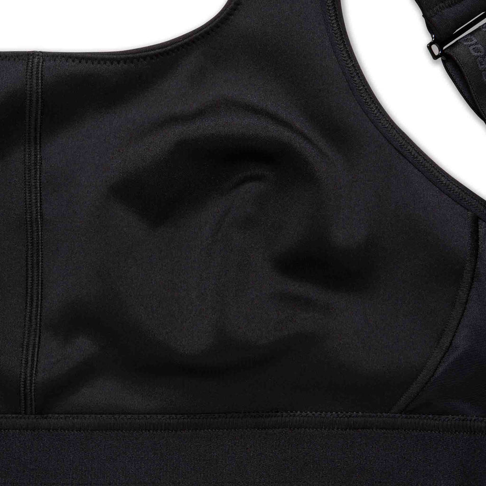 Close up of the front of the Brooks Women's Convertible 2.0 Sports Bra in the Black colourway. (8636795551906)