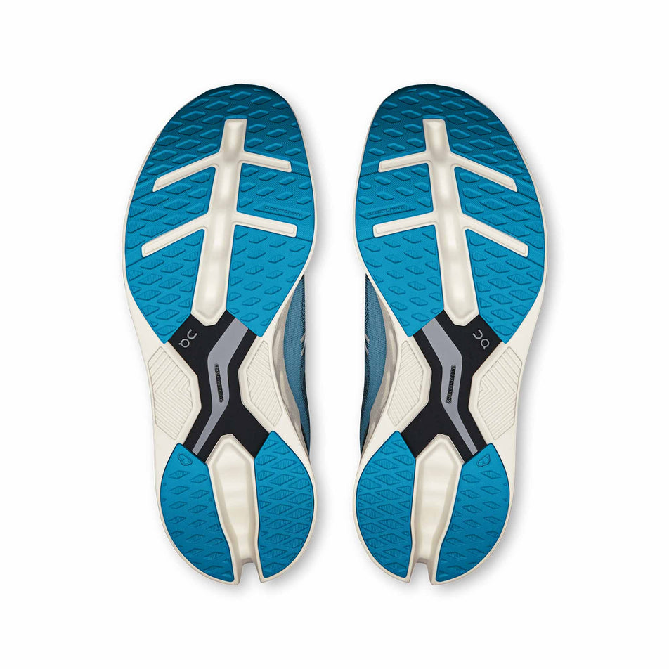 The outsole on a pair of On Men's Cloudeclipse Running Shoes in the Niagara/Ivory colourway. (8577856766114)
