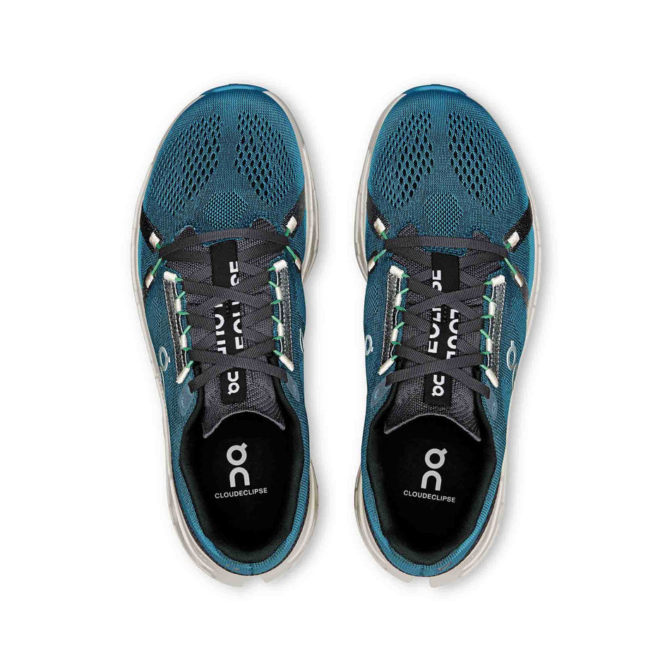 The uppers of a pair of On Men's Cloudeclipse Running Shoes in the Niagara/Ivory colourway. (8577856766114)