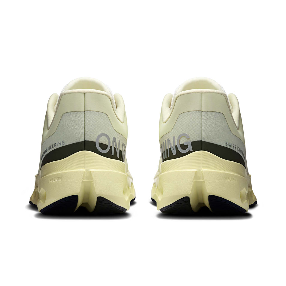 The back of a pair of On Men's Cloudsurfer Next Running Shoes in the Seedling/Seedling colourway.