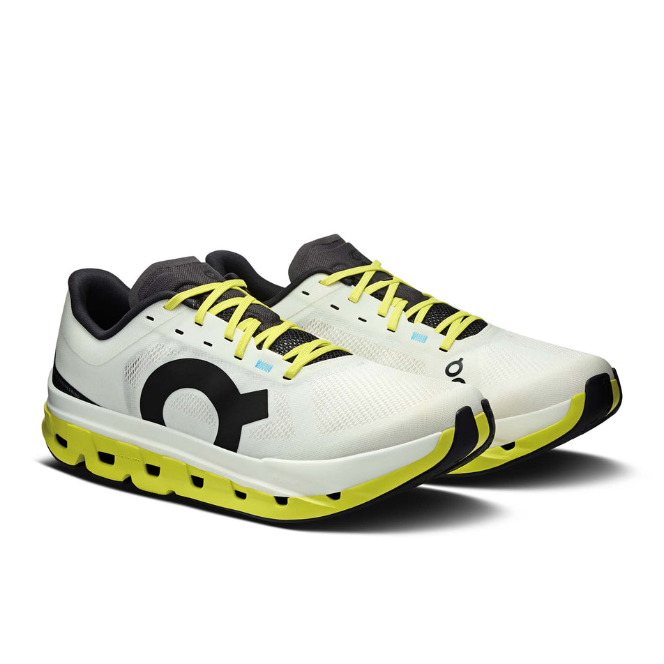 A pair of On Men's Cloudflow 5 Running Shoes in the White/Lime colourway. (8714974494882)