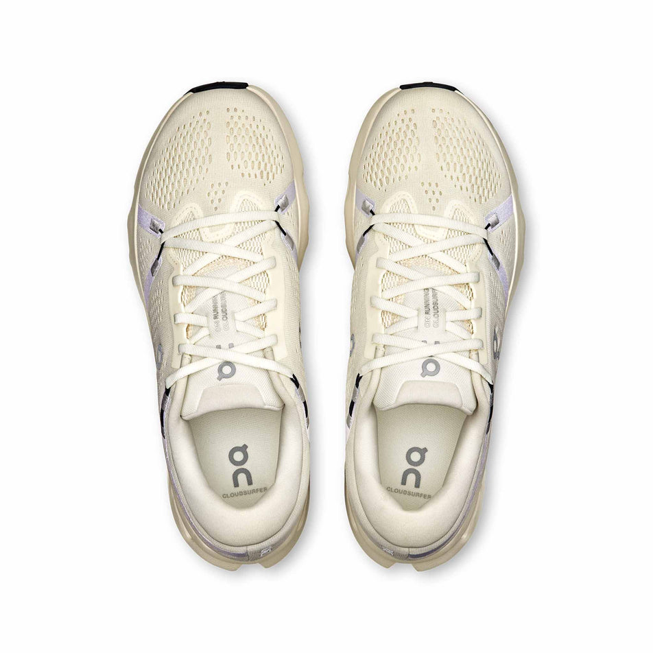 The uppers on a pair of On Men's Cloudsurfer 2 Running Shoes in the Ivory/Ivory colourway. (8577826095266)