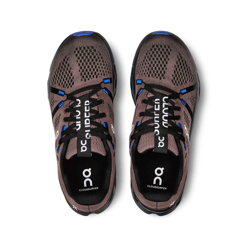 The uppers on a pair of On Women's Cloudsurfer Running Shoes in the Black/Cobalt colourway (8132660330658)