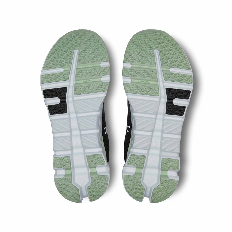 The outsoles on a pair of On Women's Cloudrunner 2 Running Shoes in the Shadow/Lima colourway (8444668379298)