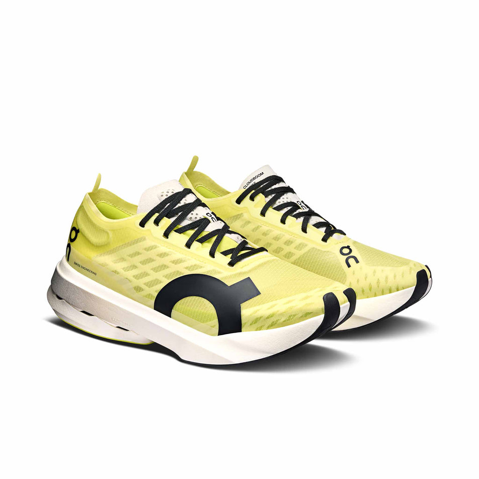 A pair of On Women's Cloudboom Strike Running Shoes in the Limelight/Wolf colourway. (8577861386402)