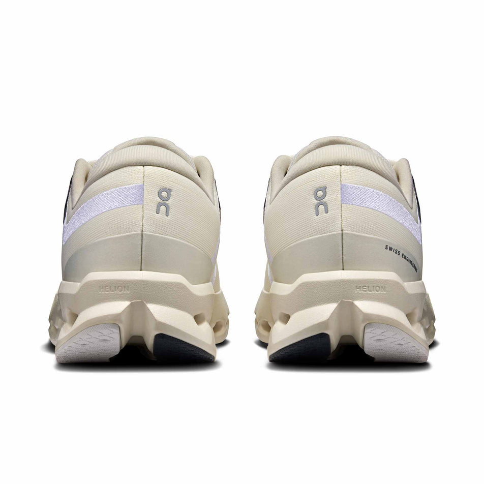 The back of a pair of On Women's Cloudsurfer 2 Running Shoes in the Ivory/Ivory colourway. (8577866334370)