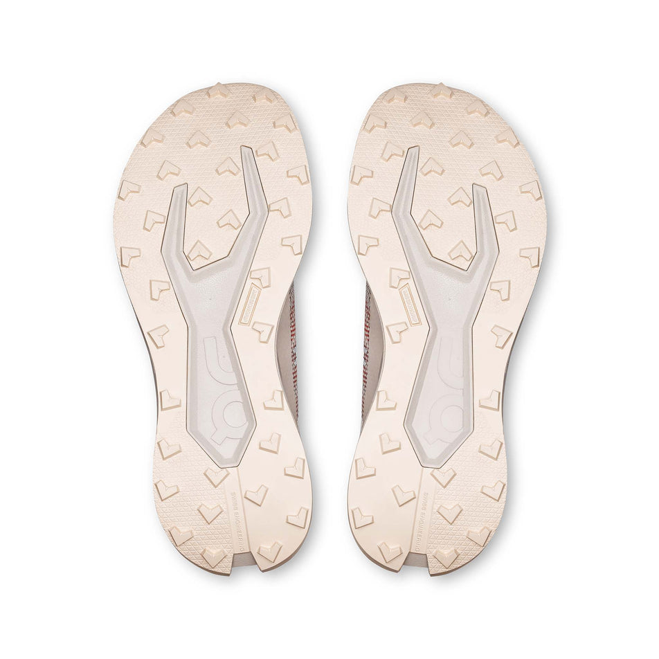 The outsoles of a pair of On Women's Cloudultra 3 Running Shoes in the Ivory/Pearl colourway. (8714544251042)