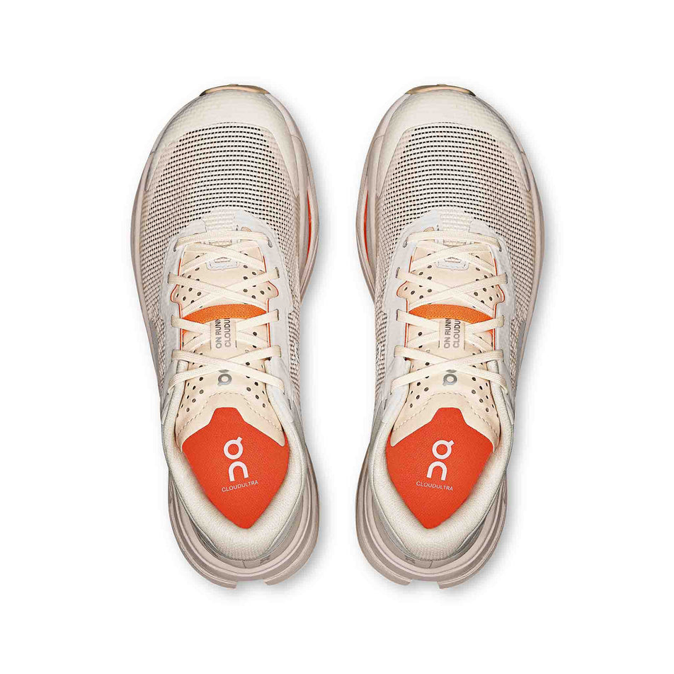 The uppers of a pair of On Women's Cloudultra 3 Running Shoes in the Ivory/Pearl colourway. (8714544251042)