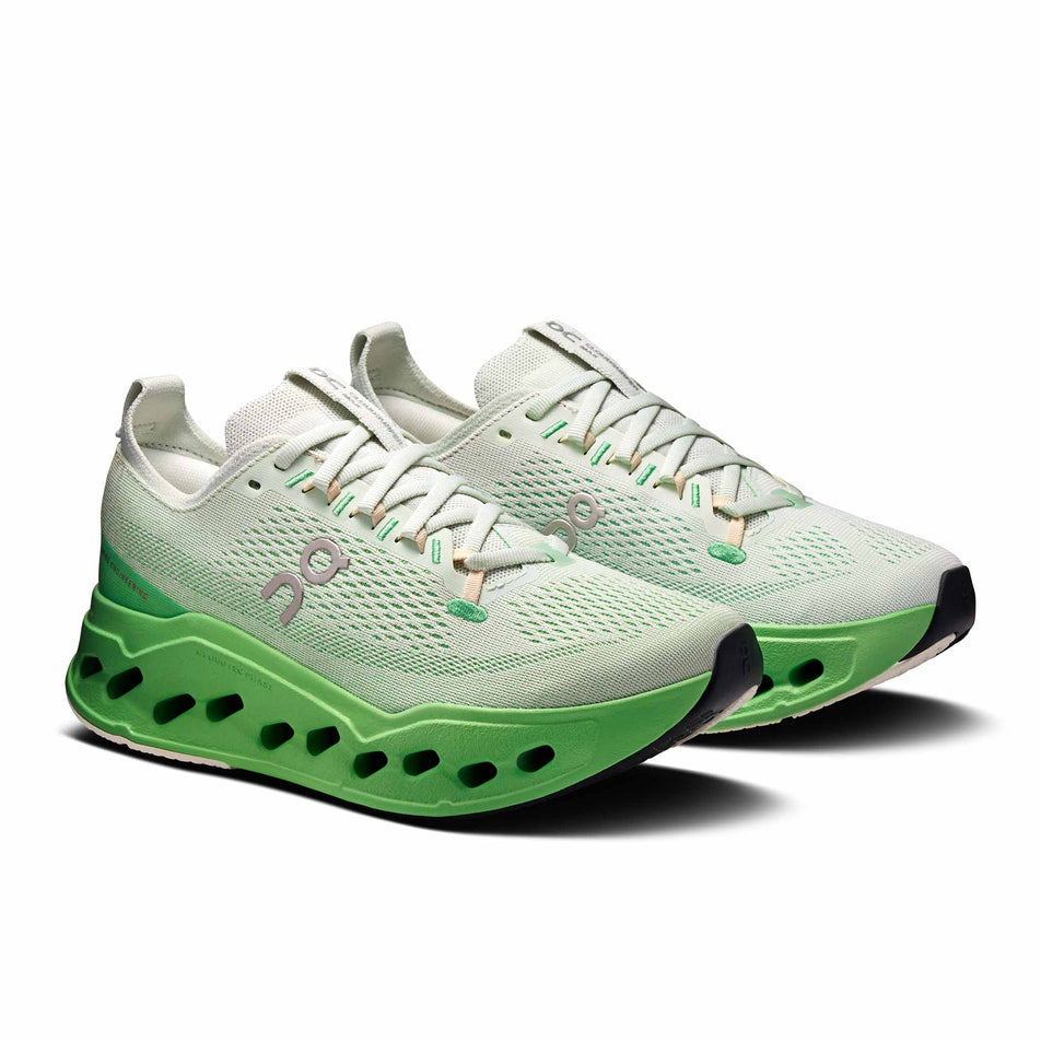 A pair of On Women's Cloudsurfer Max Running Shoes in the Mineral/Honeydew colourway. (8714525474978)