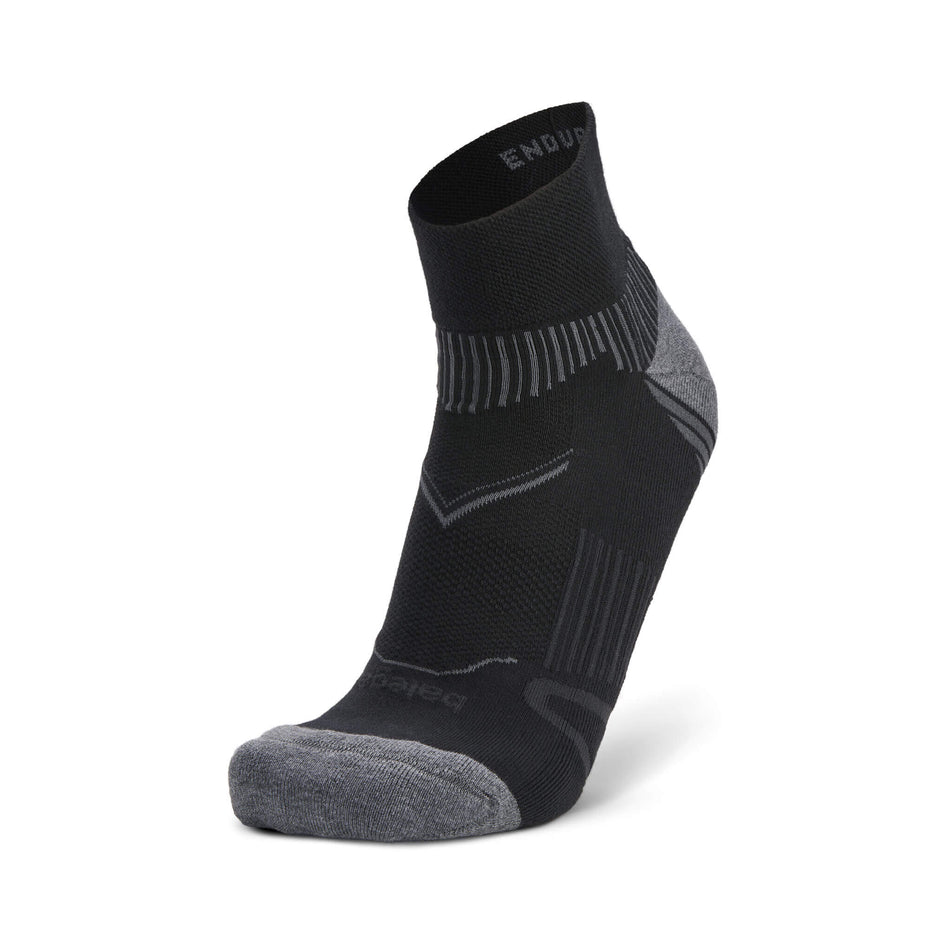 The left sock from a pair of Balega Unisex Enduro Quarter Running Socks in the Black colourway (8647830536354)