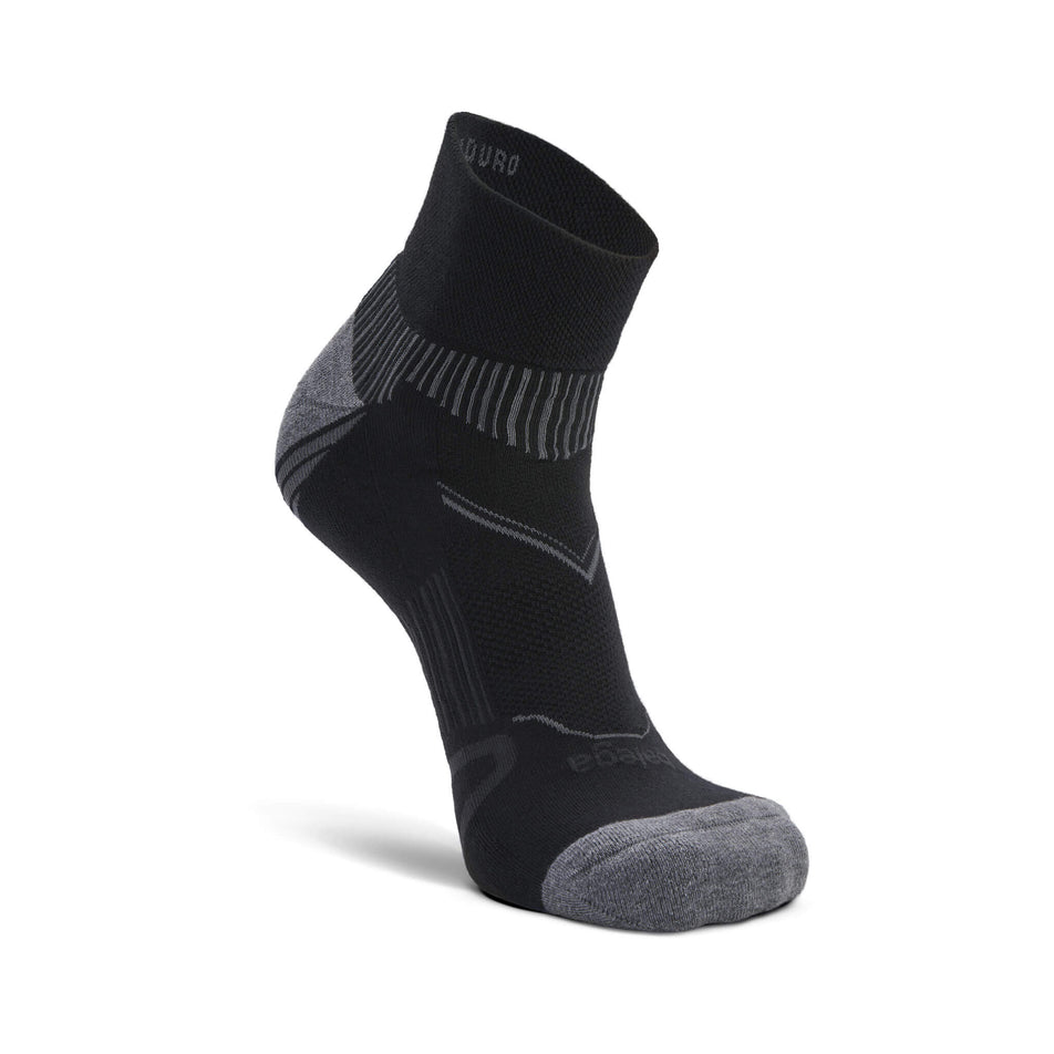 The left sock from a pair of Balega Unisex Enduro Quarter Running Socks in the Black colourway (8647830536354)