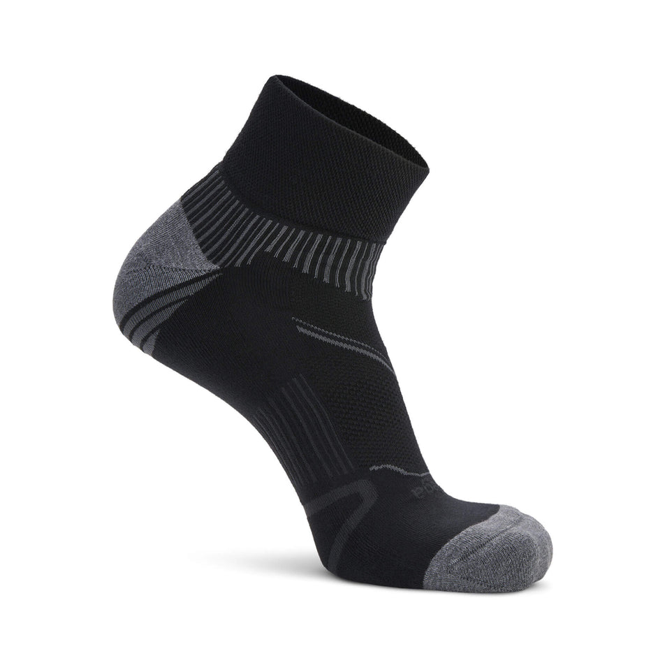 The left sock from a pair of Balega Unisex Enduro Quarter Running Socks in the Black colourway (8647830536354)