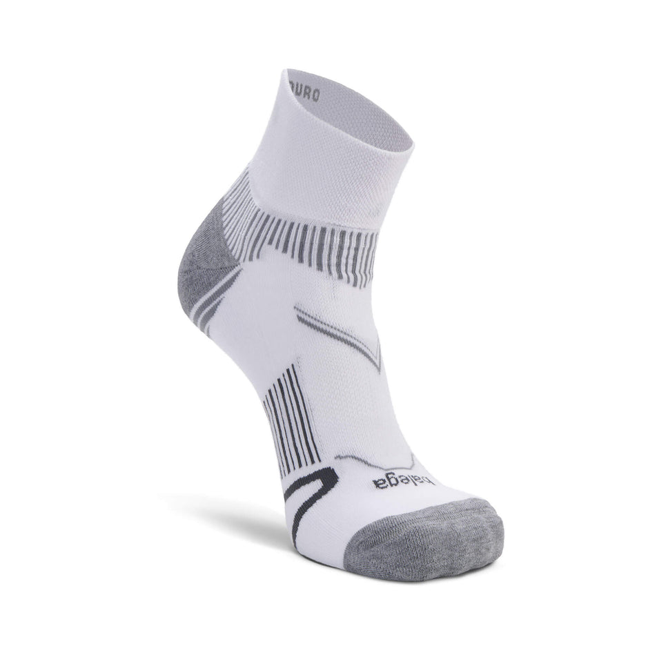 The left sock from a pair of Balega Unisex Enduro Quarter Running Socks in the White colourway (8713165439138)