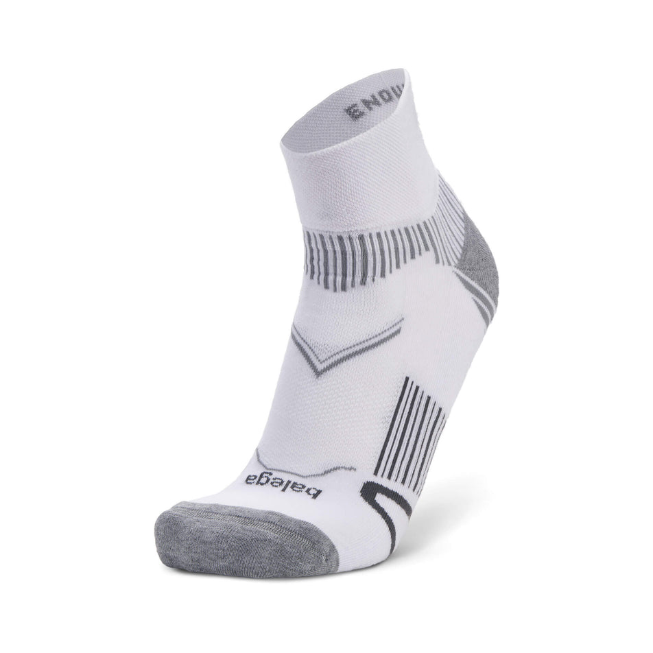 The left sock from a pair of Balega Unisex Enduro Quarter Running Socks in the White colourway (8713165439138)