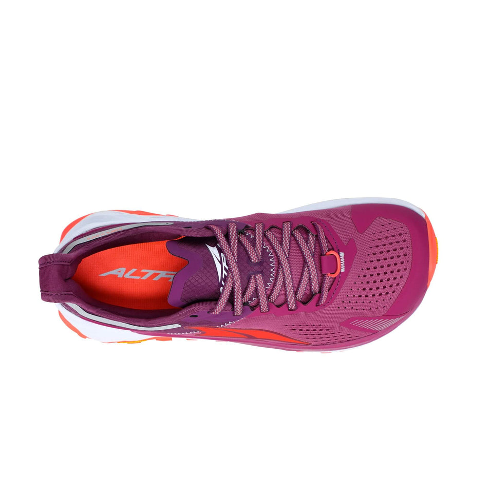 Upper of the right shoe from a pair of Altra Women's Olympus 5 Running Shoes in the Purple/Orange colourway (7980628246690)