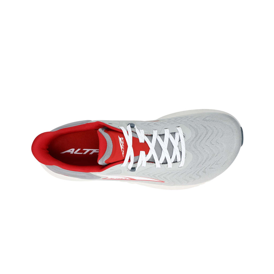 Upper of the right shoe from a pair of Altra Men's Torin 7 Running Shoes in the Gray/Red colourway (7935879741602)
