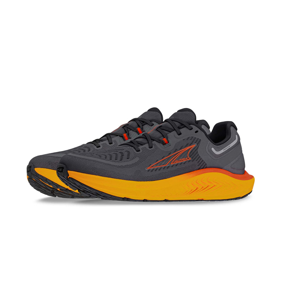 A pair of Altra Men's Paradigm 7 Running Shoes in the Gray/Orange colourway. (8579787423906)
