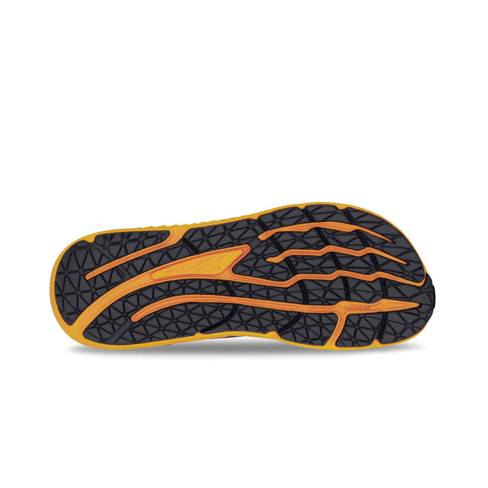 The outsole of the right shoe from a pair of Altra Men's Paradigm 7 Running Shoes in the Gray/Orange colourway. (8579787423906)