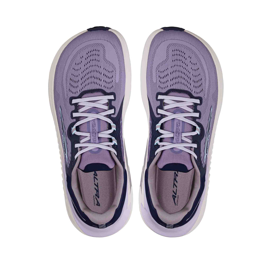 The uppers on a pair of Altra Women's Paradigm 7 Running Shoes in the Purple colourway. (8579788767394)