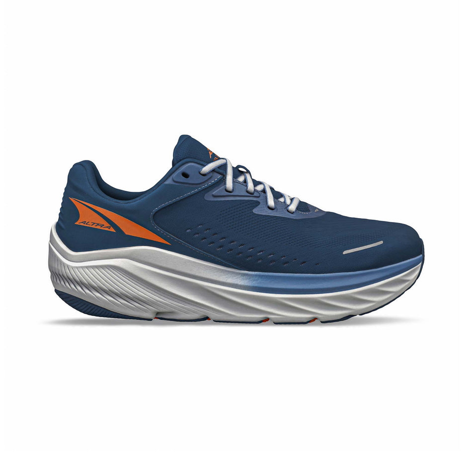 Lateral side of the right shoe from a pair of Altra Men's Via Olympus 2 Road Running Shoes in the Navy colourway (8118334095522)