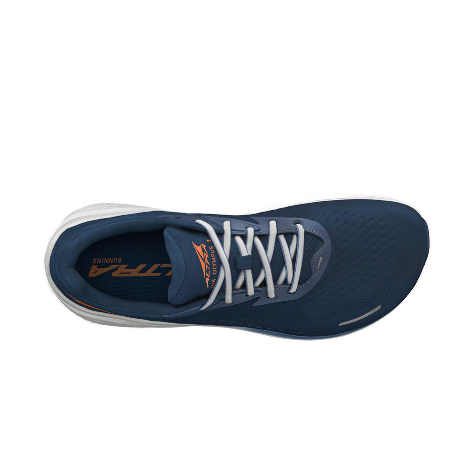 The upper of the right shoe from a pair of Altra Men's Via Olympus 2 Road Running Shoes in the Navy colourway (8118334095522)