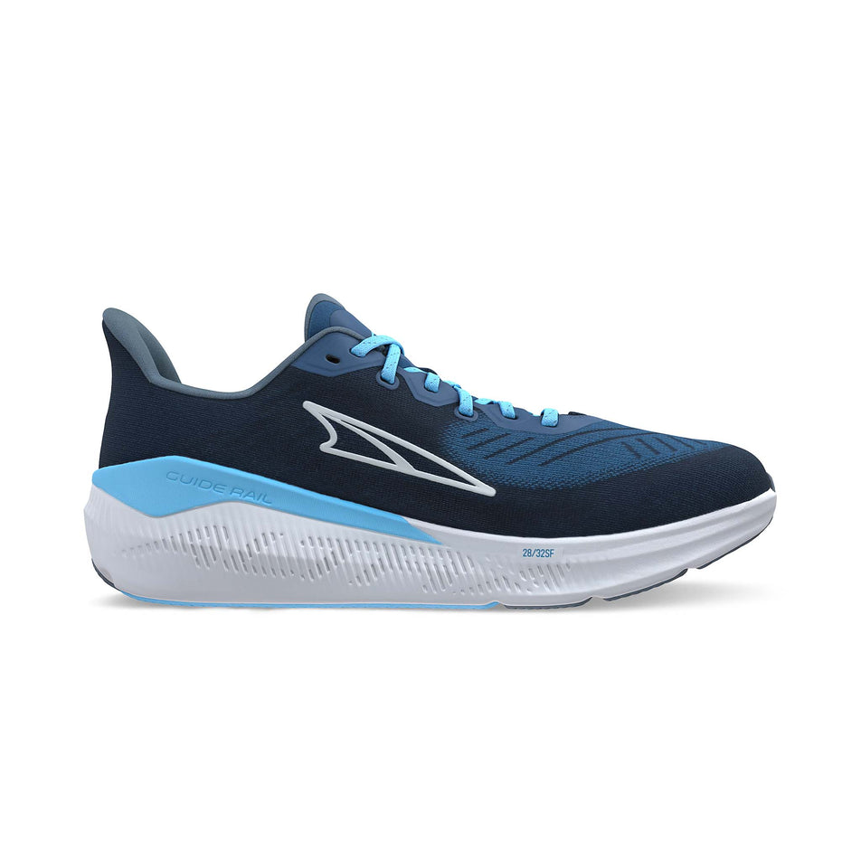 Medial side of the right shoe from a pair of Altra Men's Experience Form Running Shoes in the Navy/Light Blue colourway. (8562829492386)