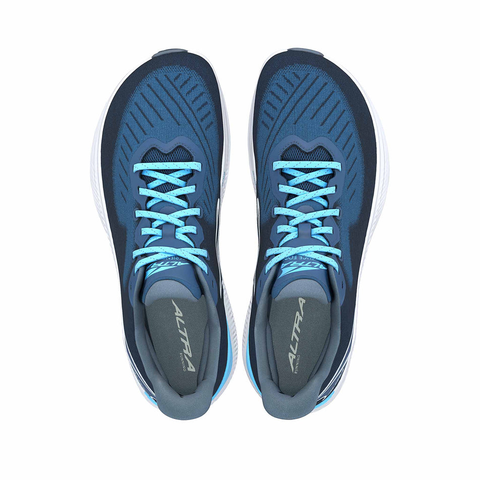 The uppers on a pair of Altra Men's Experience Form Running Shoes in the Navy/Light Blue colourway. (8562829492386)