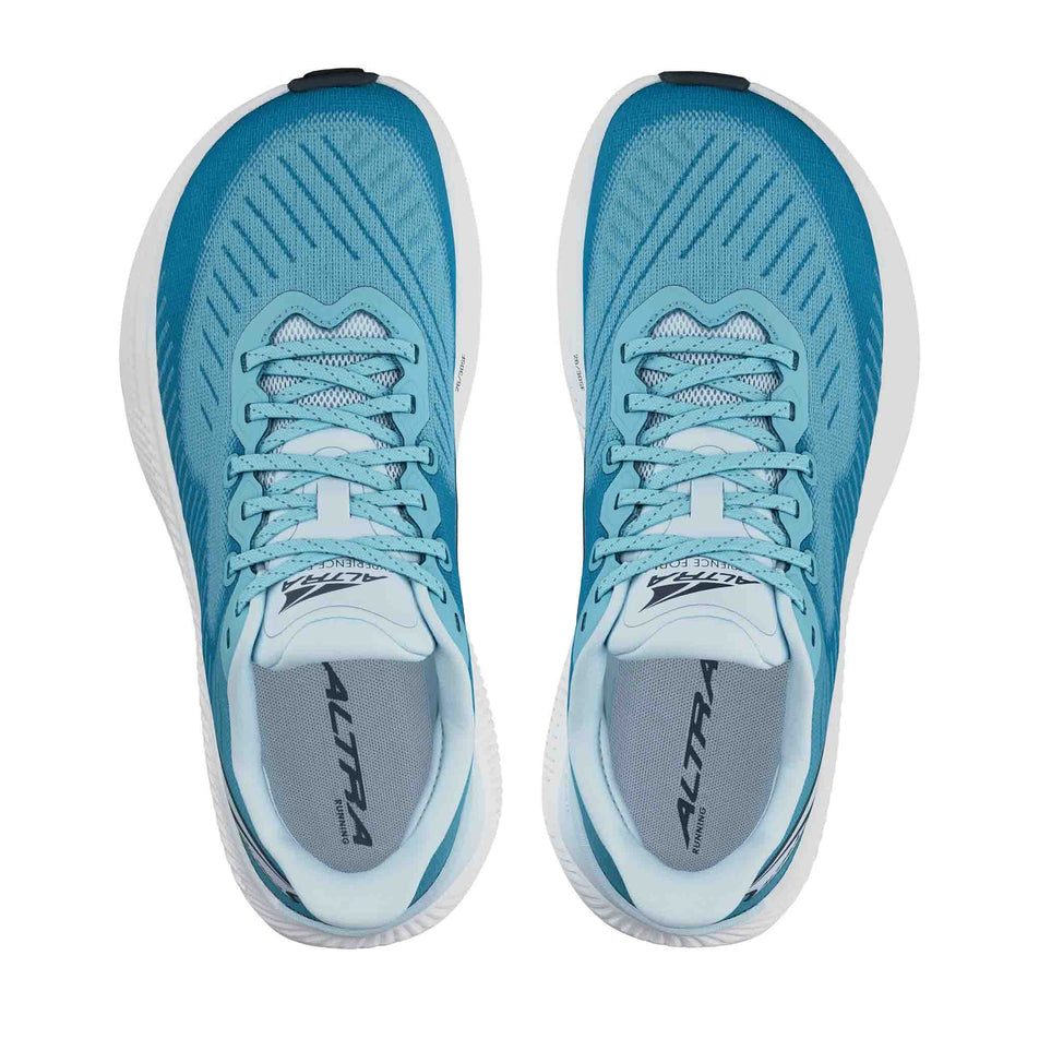 The uppers of a pair of Altra Women's Experience Form Running Shoes -in the Light Blue colourway. (8653255442594)
