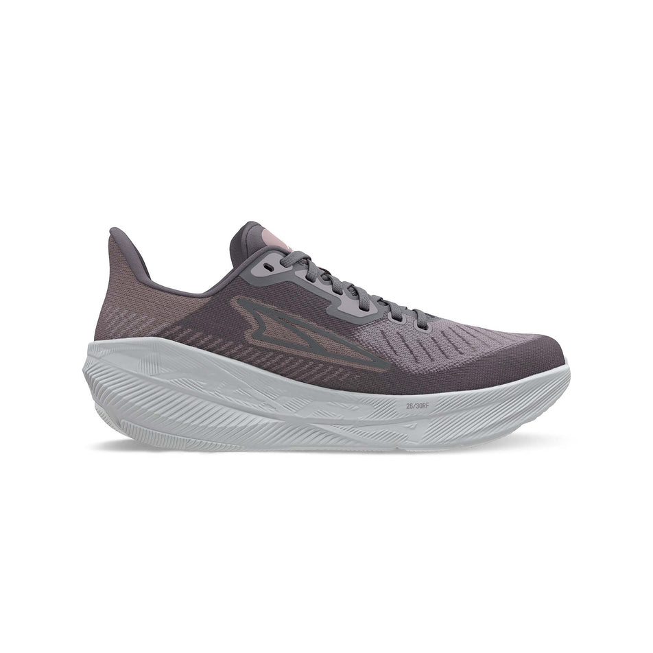 Medial side of the left shoe from a pair of Altra Women's Experience Flow Running Shoes in the Purple colourway. (8562821300386)