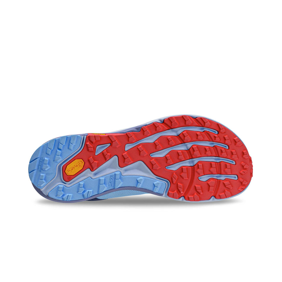 The outsole of the right shoe from a pair of Altra Women's Timp 5 Running Shoes in the Blue colourway. (8579789258914)