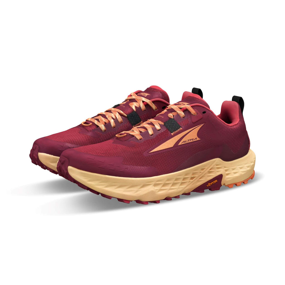 The uppers on a pair of Altra Women's Timp 5 Running Shoes in the Raspberry colourway (8440634212514)