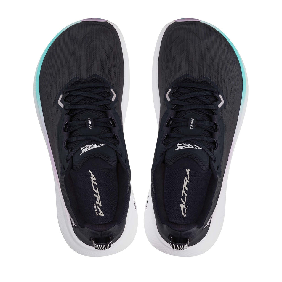 A pair of Altra Women's FWD Via Road Running Shoes in the Black/Purple colourway. (8653247316130)