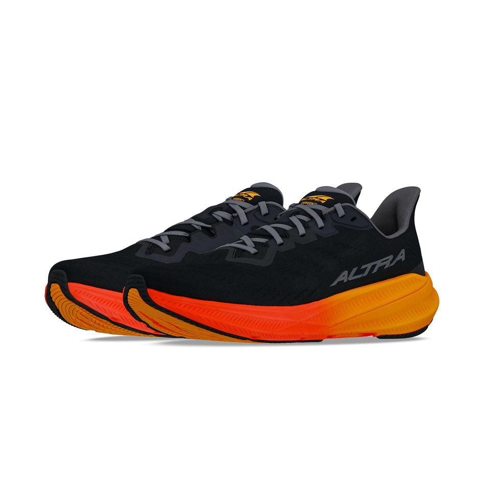 A pair of Altra Men's Experience Flow 2 Running Shoes in the Black/Orange colourway. (8723620921506)