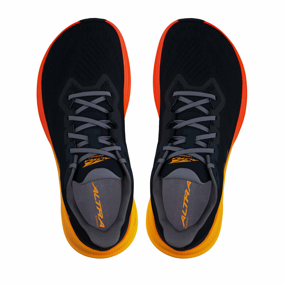 The uppers of a pair of Altra Men's Experience Flow 2 Running Shoes in the Black/Orange colourway. (8723620921506)