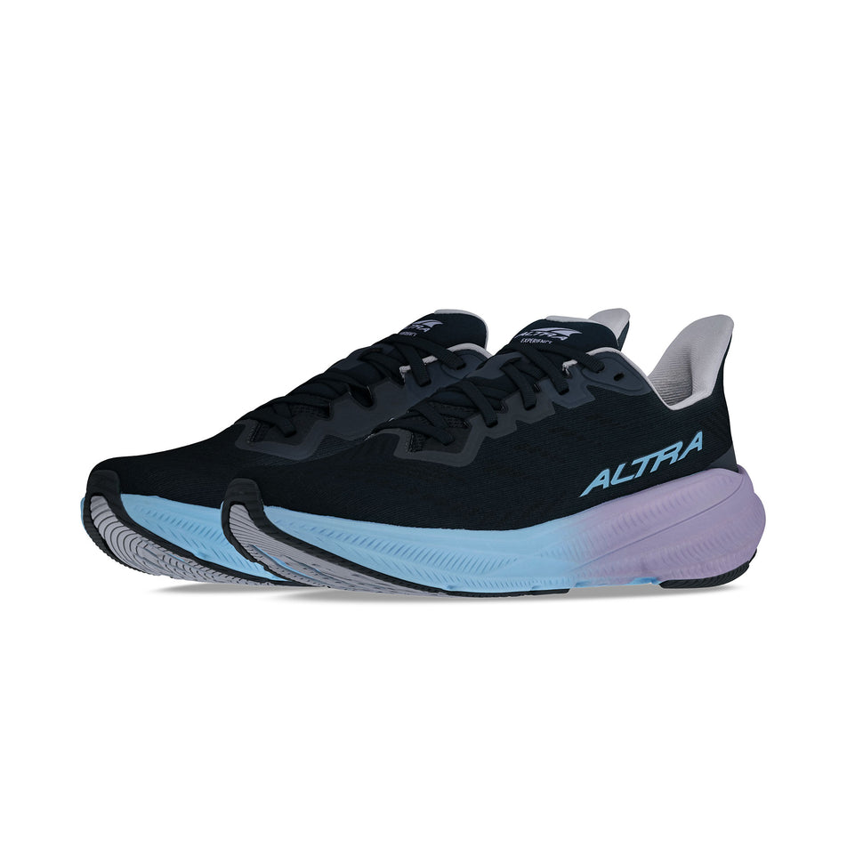 A pair of Altra Women's Experience Flow 2 Running Shoes in the Black/Light Blue colourway. (8723623608482)