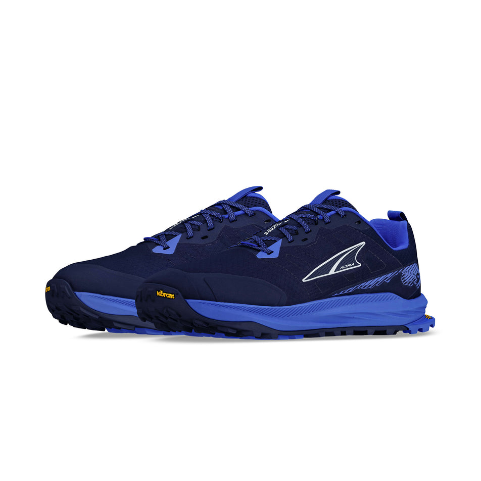 A pair of the Altra Men's Lone Peak 9+ Running Shoes in the Dark Blue colourway. (8680038727842)