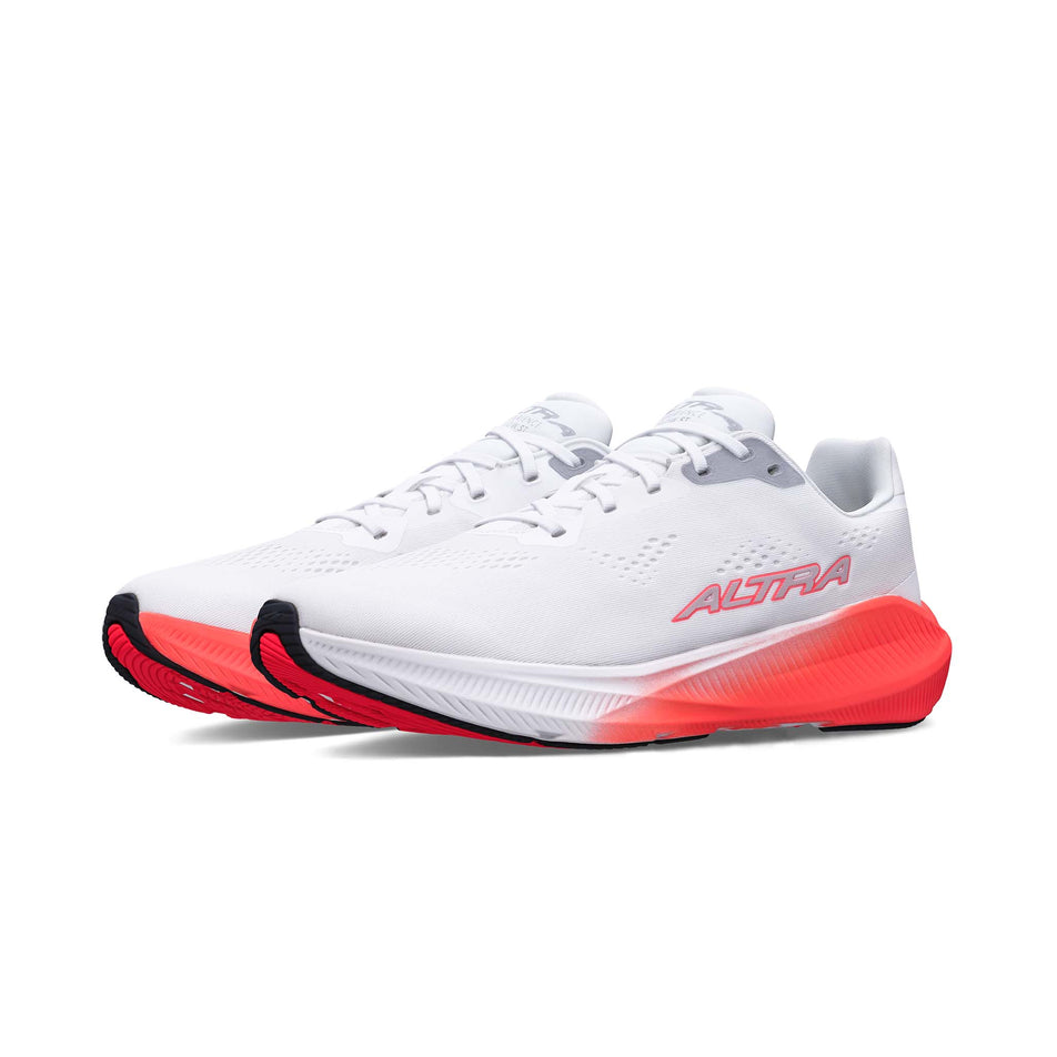 A pair of Altra Men's Experience Flow ST Running Shoes in the White/Coral colourway.