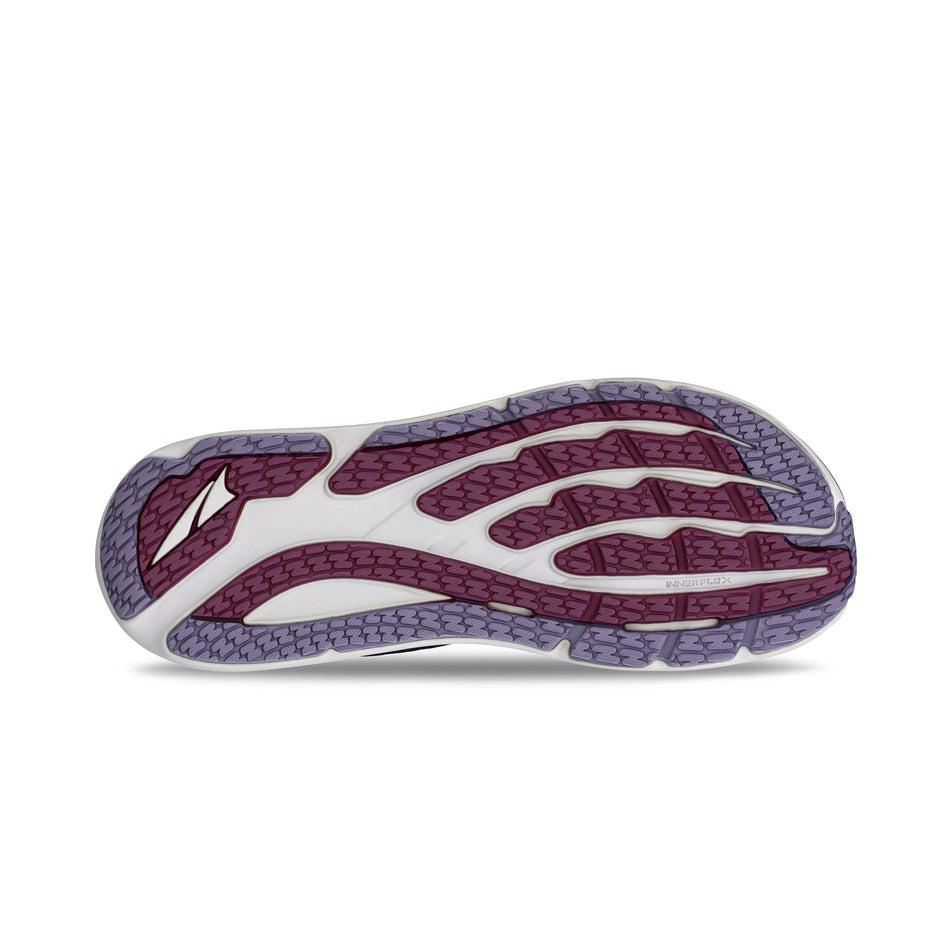The outsole of the right shoe from a pair of Altra Women's Paradigm 8 Running Shoes in the Navy colourway. (8680033648802)